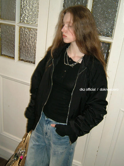 DKZ OFFICIAL Oversized Black Letter Print Nylon Padded Jacket