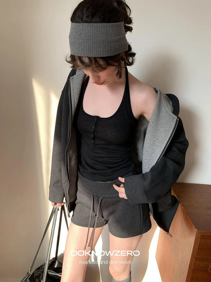 DKZ OFFICIAL Oversized Hooded Sweatshirt Shorts Set In Dark Grey