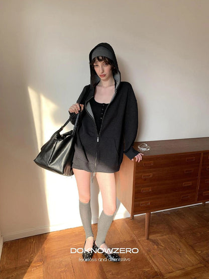 DKZ OFFICIAL Oversized Hooded Sweatshirt Shorts Set In Dark Grey