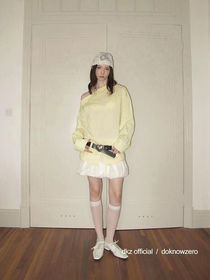 Oversized Slant Shoulder Long Sleeve Shirt