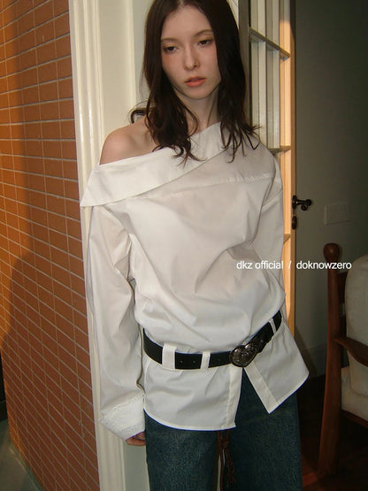 Oversized Slant Shoulder Long Sleeve Shirt