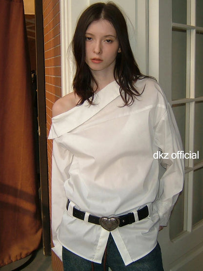 Oversized Slant Shoulder Long Sleeve Shirt
