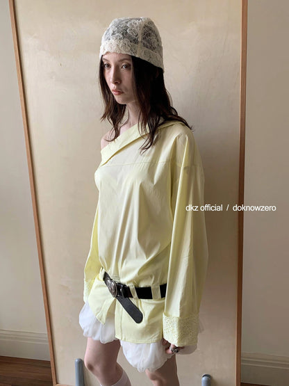 Oversized Slant Shoulder Long Sleeve Shirt