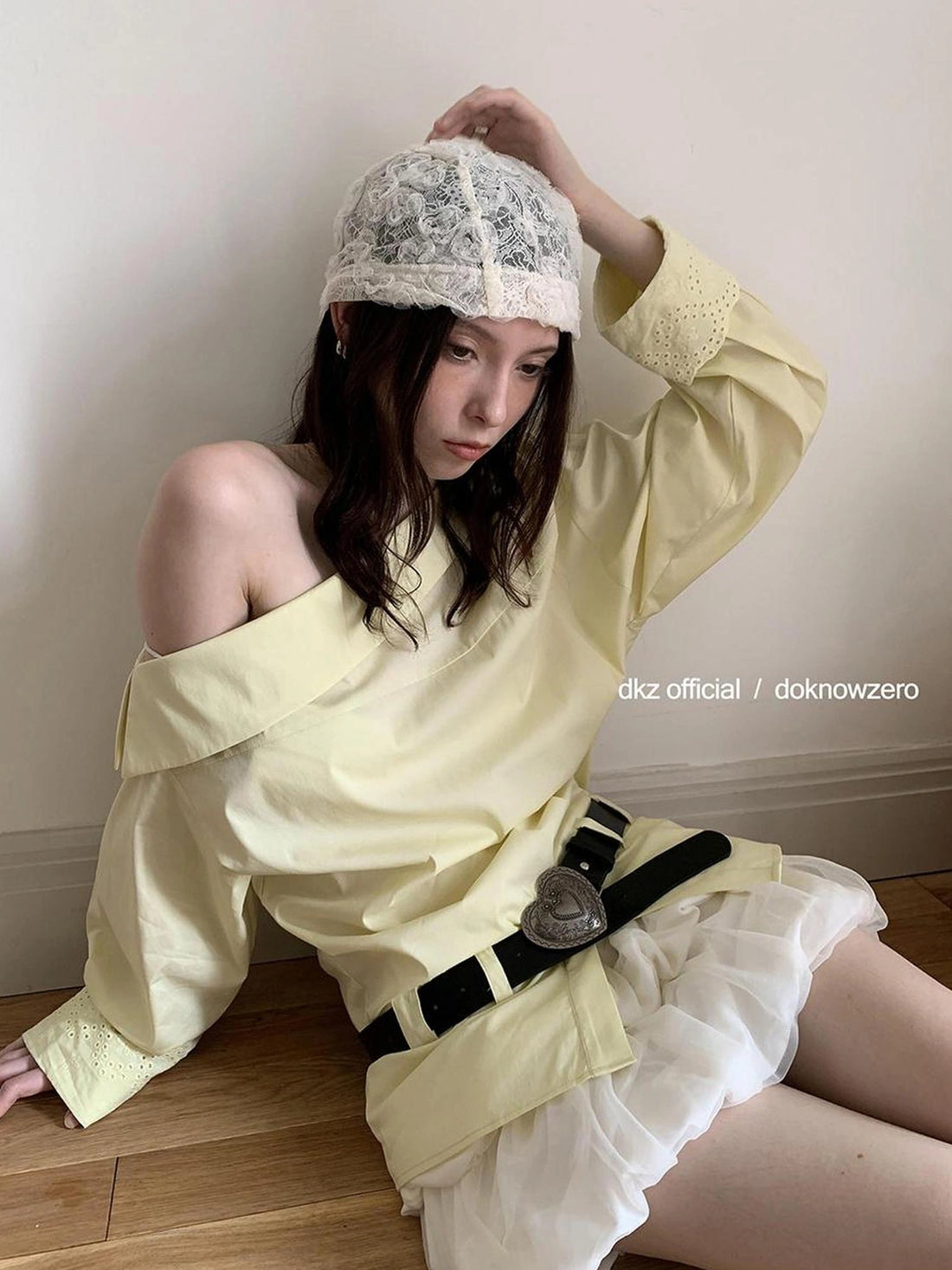 DKZ OFFICIAL Oversized Slant Shoulder Long Sleeve Shirt