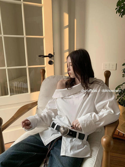 Oversized Slant Shoulder Long Sleeve Shirt