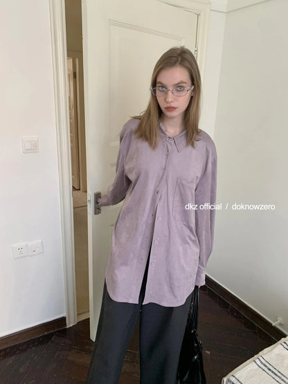 DKZ OFFICIAL Oversized Suede Flannel Shirt In Vintage Pink