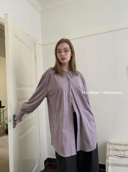 DKZ OFFICIAL Oversized Suede Flannel Shirt In Vintage Pink