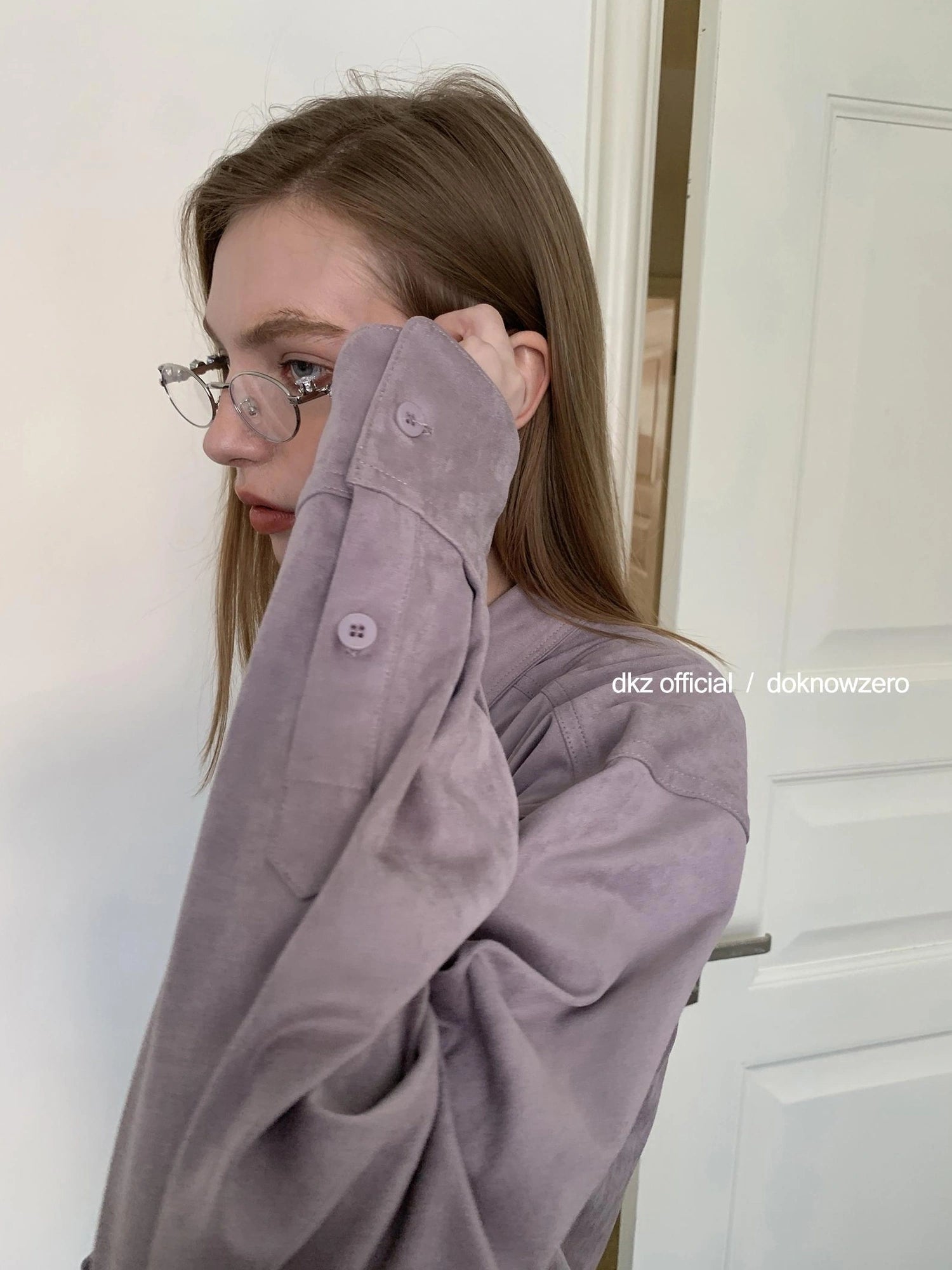 DKZ OFFICIAL Oversized Suede Flannel Shirt In Vintage Pink