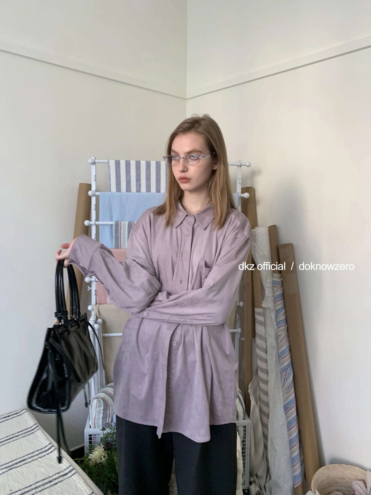 DKZ OFFICIAL Oversized Suede Flannel Shirt In Vintage Pink