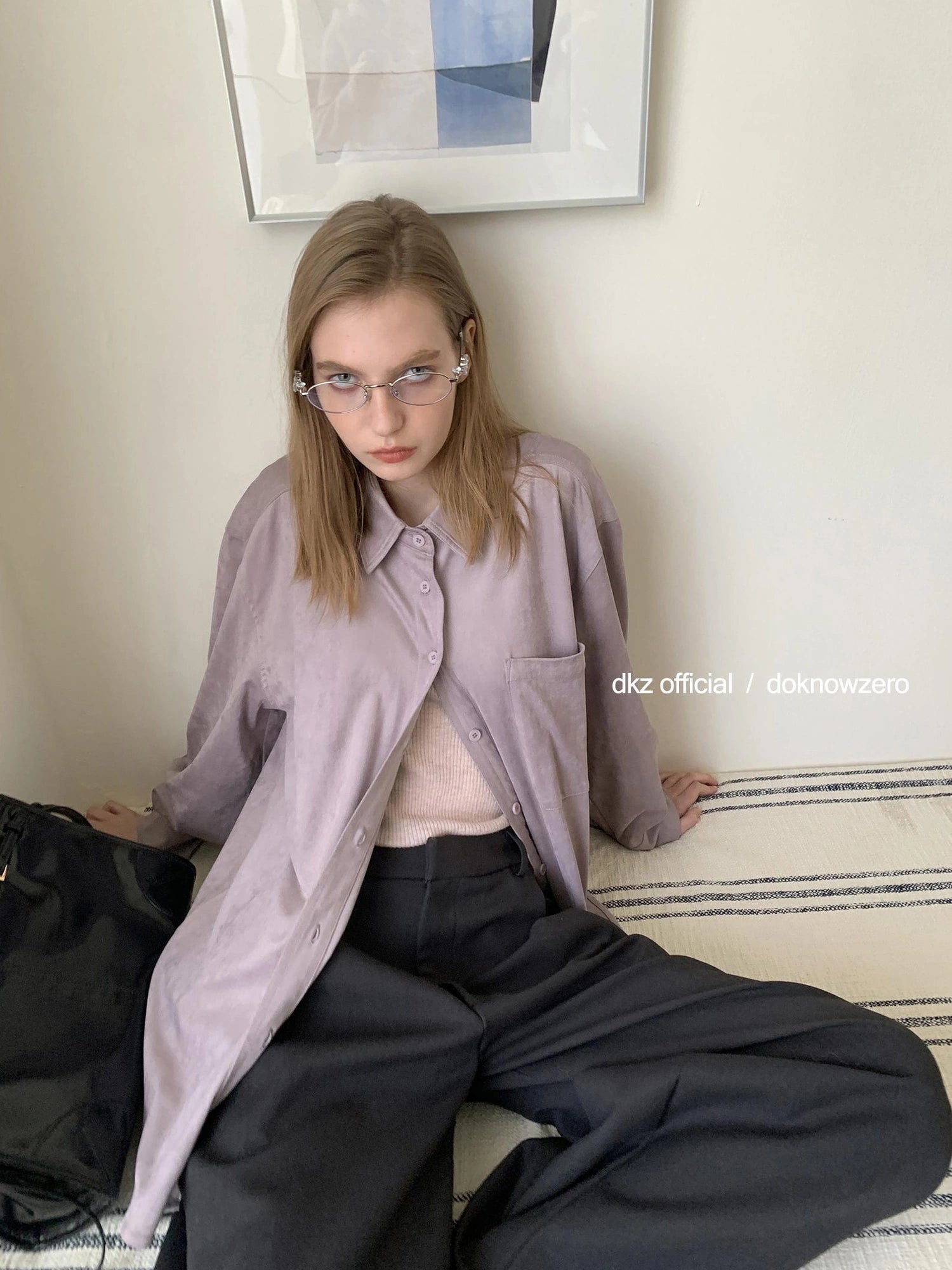 DKZ OFFICIAL Oversized Suede Flannel Shirt In Vintage Pink