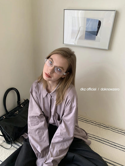 DKZ OFFICIAL Oversized Suede Flannel Shirt In Vintage Pink