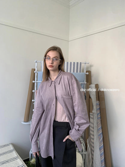 DKZ OFFICIAL Oversized Suede Flannel Shirt In Vintage Pink