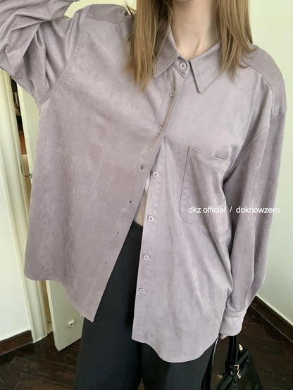 DKZ OFFICIAL Oversized Suede Flannel Shirt In Vintage Pink