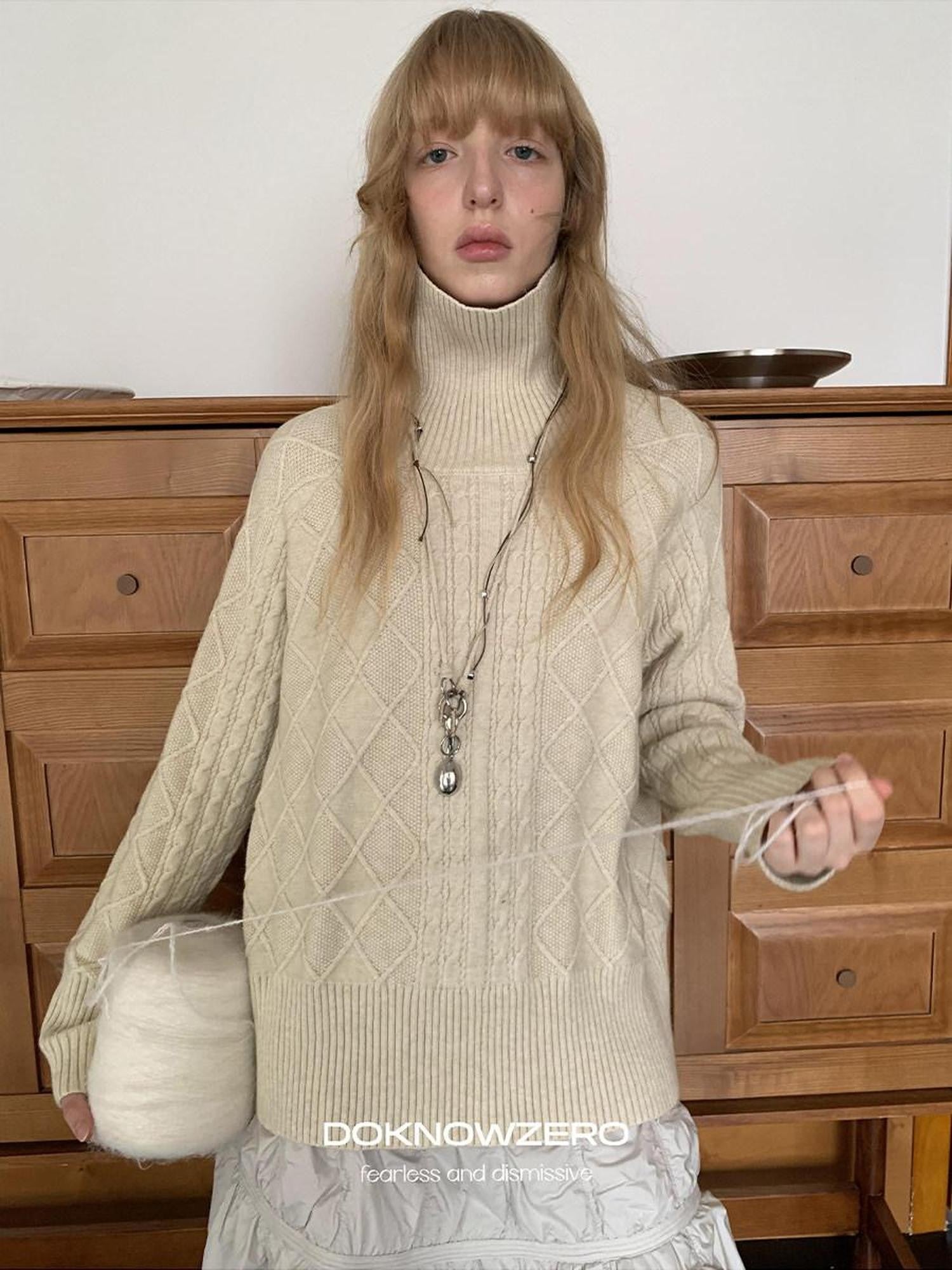 DKZ OFFICIAL Oversized Vintage Cable Knit Women&