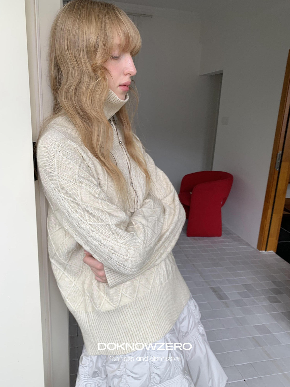 DKZ OFFICIAL Oversized Vintage Cable Knit Women&