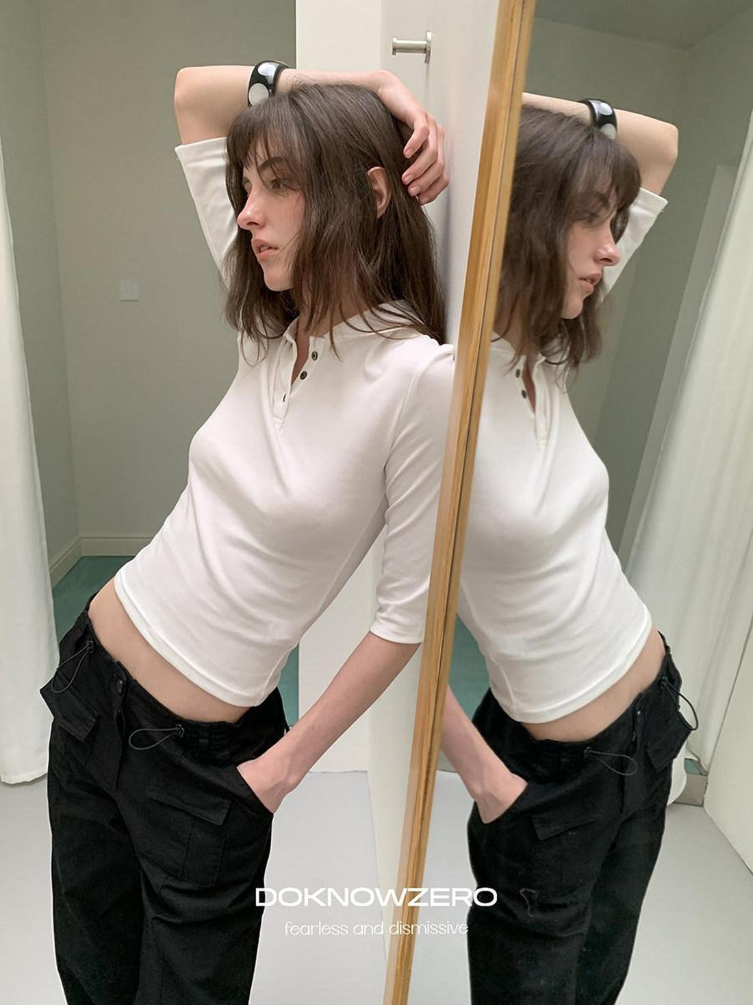 DKZ OFFICIAL Peter Pan Collar Elbow Sleeve Slim Fit Women&