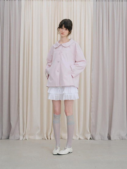 DKZ OFFICIAL Pink Doll Collar Mid Length Loose Fit Women&