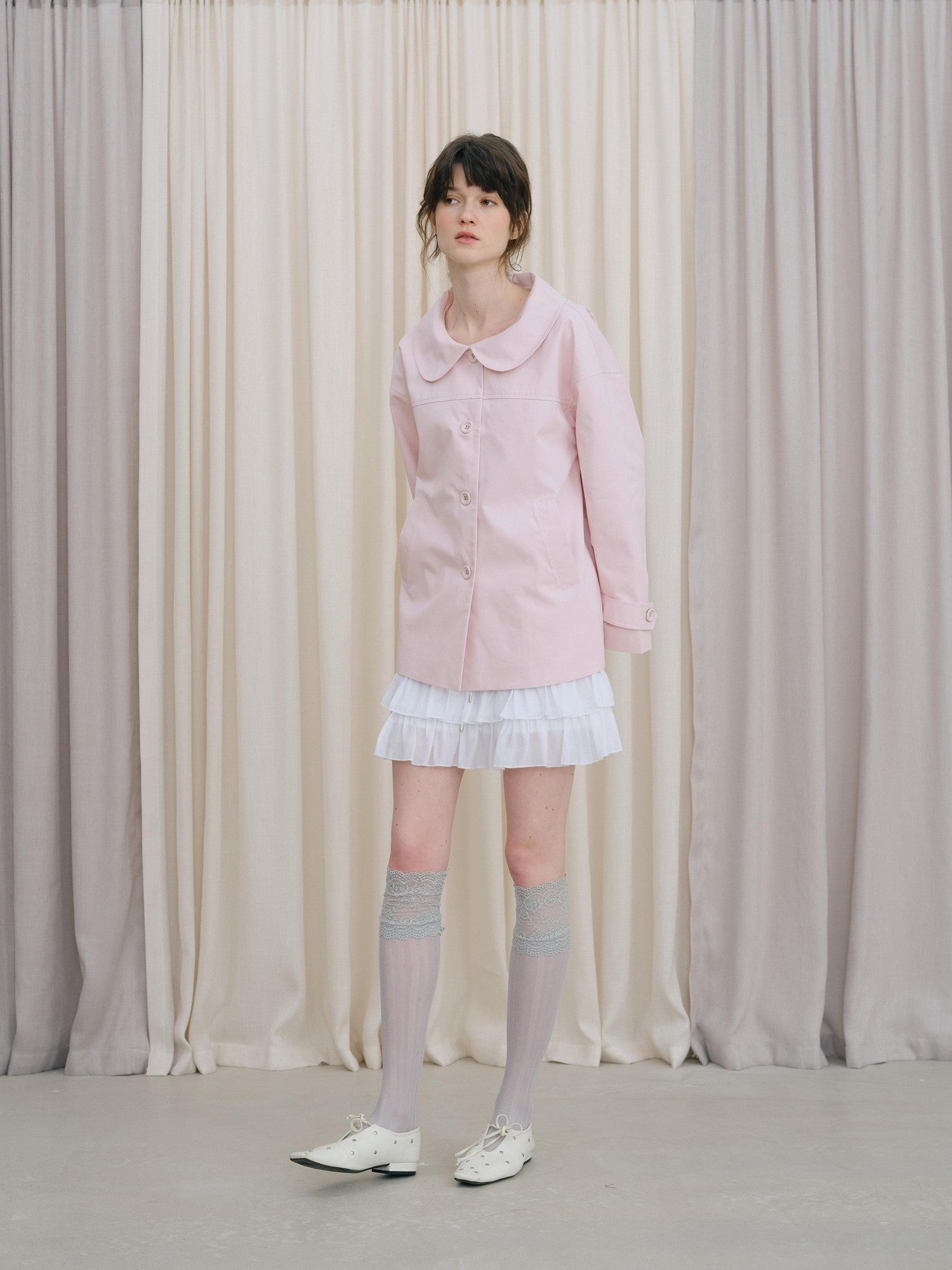 DKZ OFFICIAL Pink Doll Collar Mid Length Loose Fit Women&