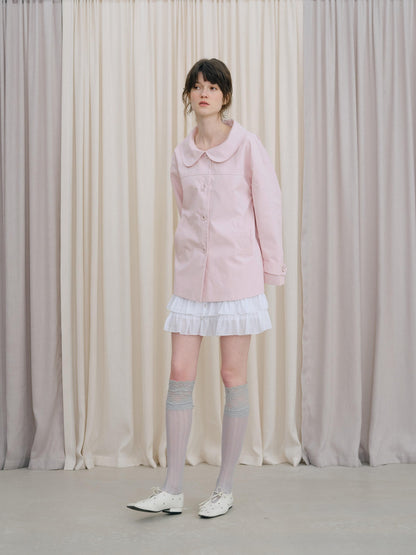 DKZ OFFICIAL Pink Doll Collar Mid Length Loose Fit Women&