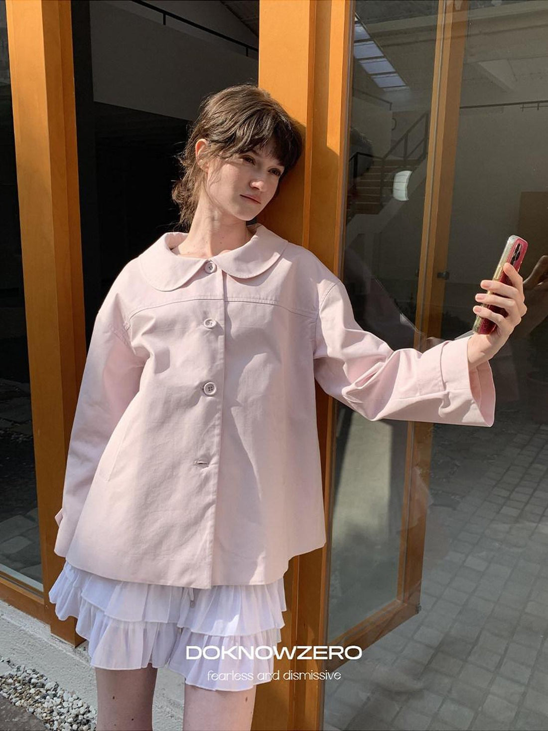 DKZ OFFICIAL Pink Doll Collar Mid Length Loose Fit Women&