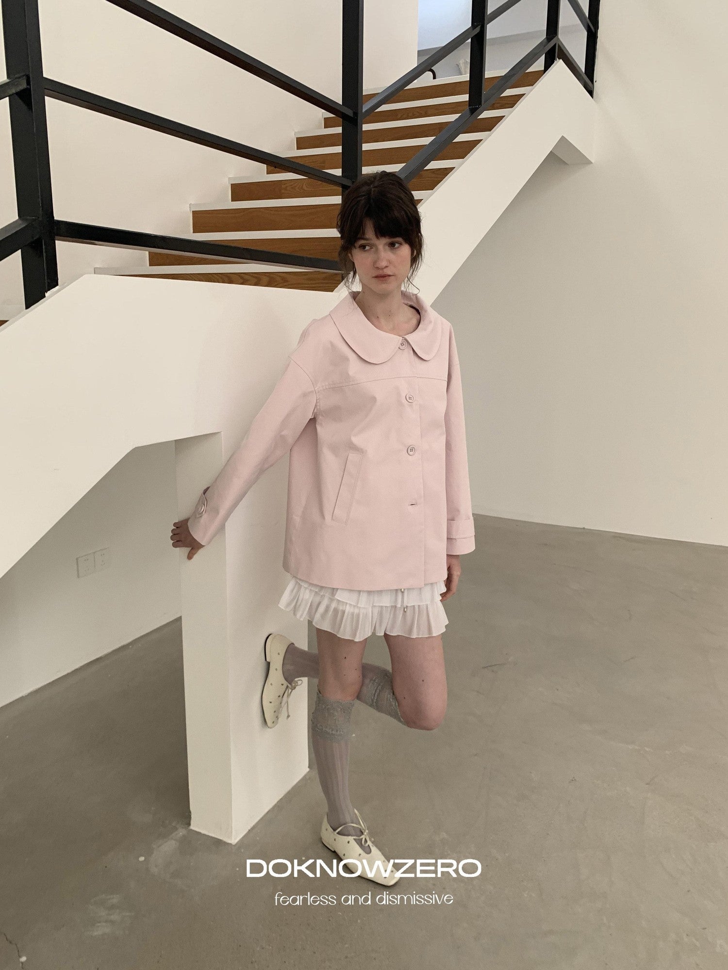 DKZ OFFICIAL Pink Doll Collar Mid Length Loose Fit Women&