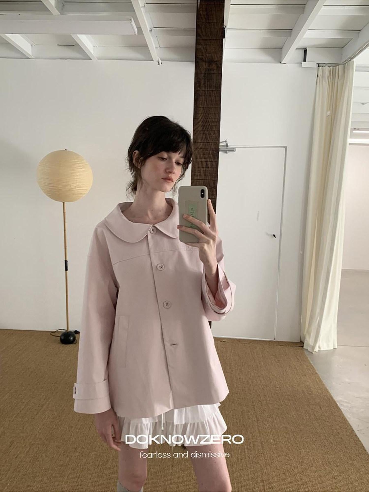 DKZ OFFICIAL Pink Doll Collar Mid Length Loose Fit Women&