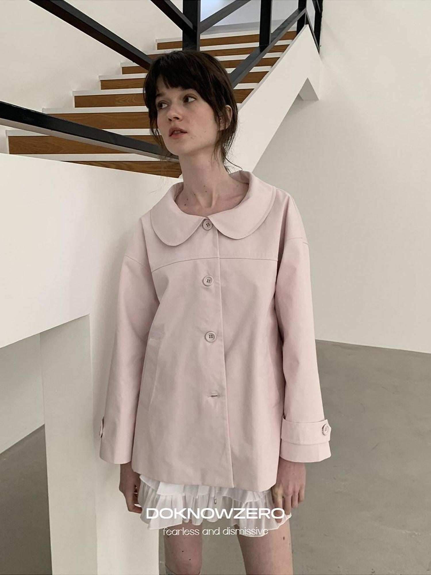 DKZ OFFICIAL Pink Doll Collar Mid Length Loose Fit Women&