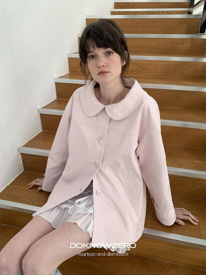 DKZ OFFICIAL Pink Doll Collar Mid Length Loose Fit Women&