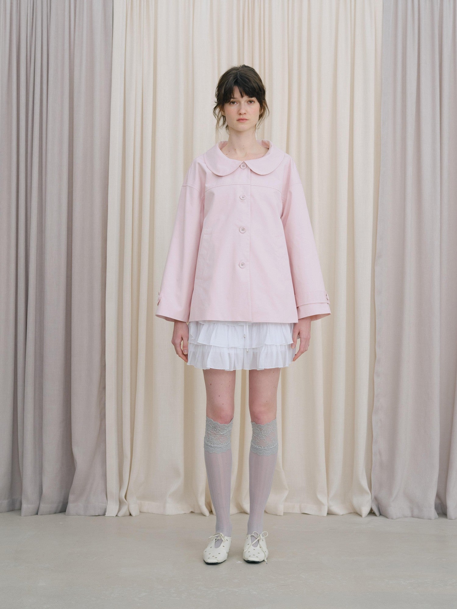 DKZ OFFICIAL Pink Doll Collar Mid Length Loose Fit Women&