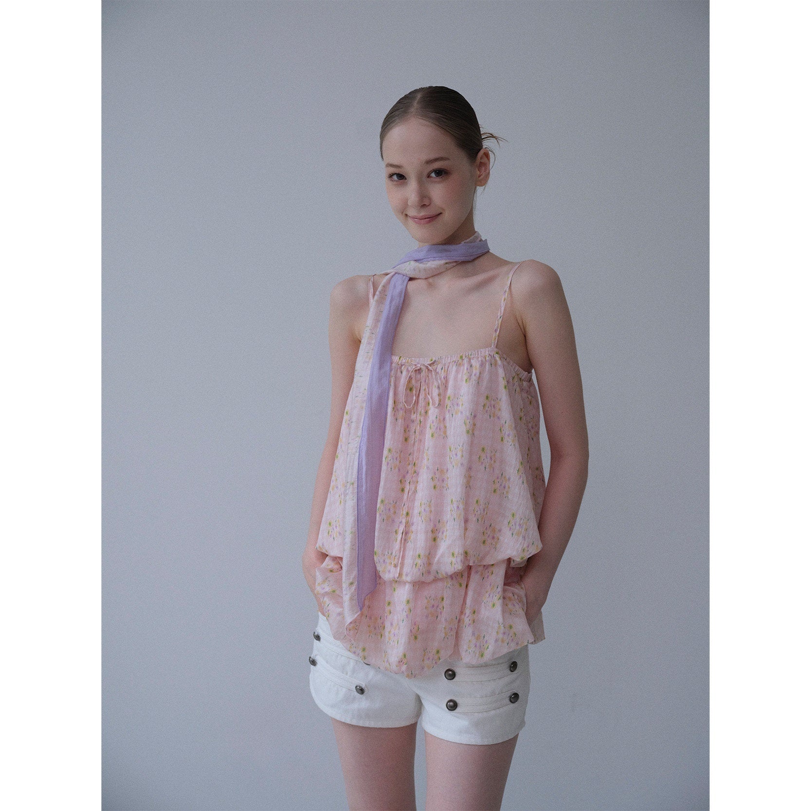 DKZ_OFFICIAL_Pink_Floral_Printed_Bubble_Hem_Cropped_With_Scarf_Women&