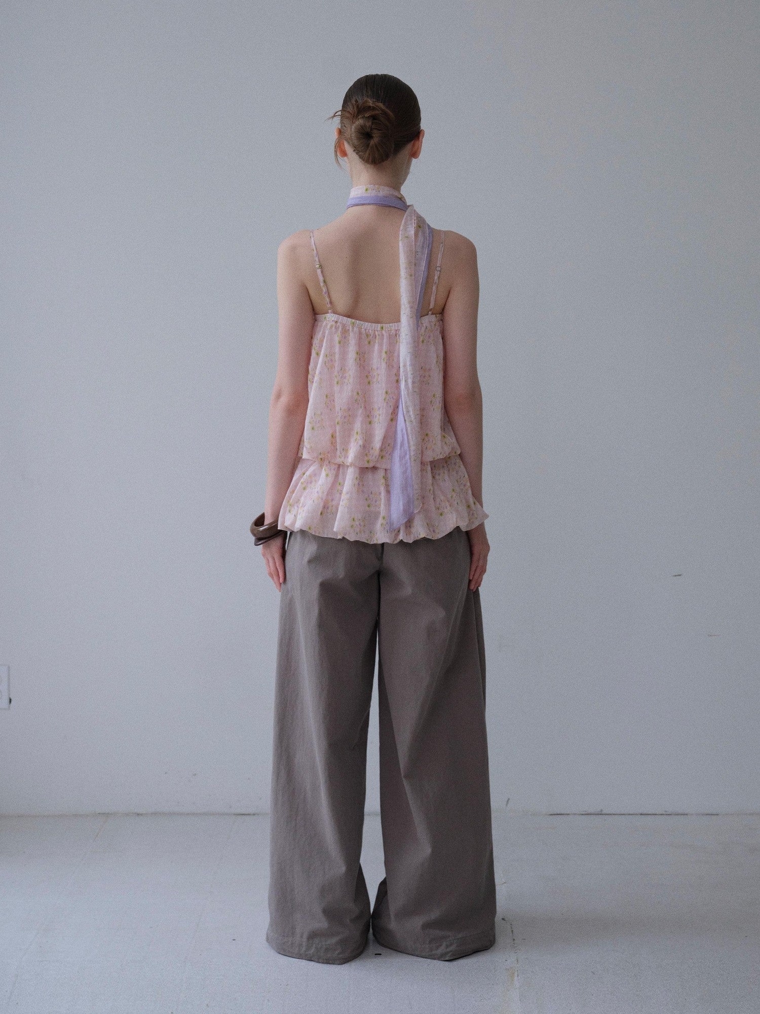 DKZ OFFICIAL Pink Floral Printed Bubble Hem Cropped With Scarf Women&