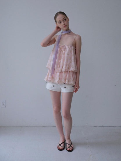 DKZ OFFICIAL Pink Floral Printed Bubble Hem Cropped With Scarf Women&