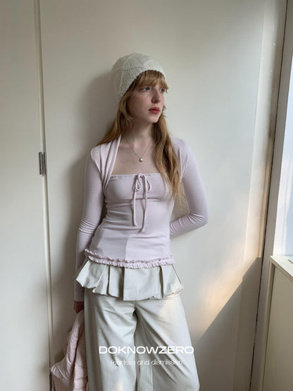 DKZ OFFICIAL Pink Lettuce Edge Faux Layered Women&
