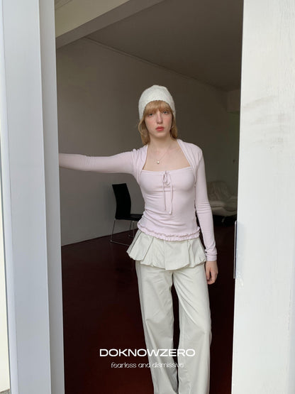 DKZ OFFICIAL Pink Lettuce Edge Faux Layered Women&