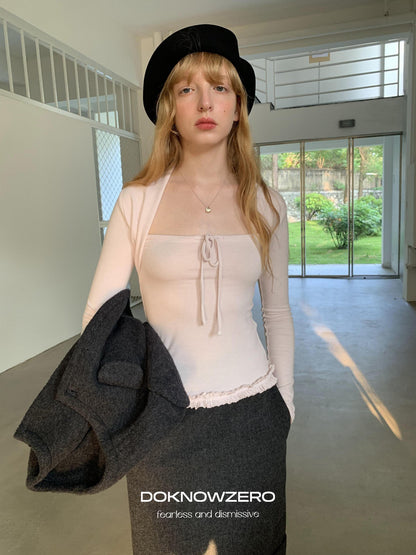 DKZ OFFICIAL Pink Lettuce Edge Faux Layered Women&