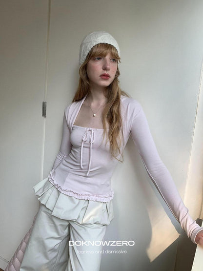 DKZ OFFICIAL Pink Lettuce Edge Faux Layered Women&