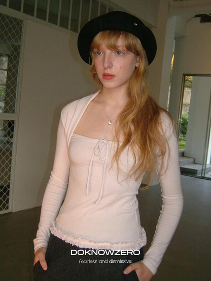 DKZ OFFICIAL Pink Lettuce Edge Faux Layered Women&