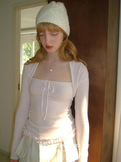 DKZ OFFICIAL Pink Lettuce Edge Faux Layered Women&