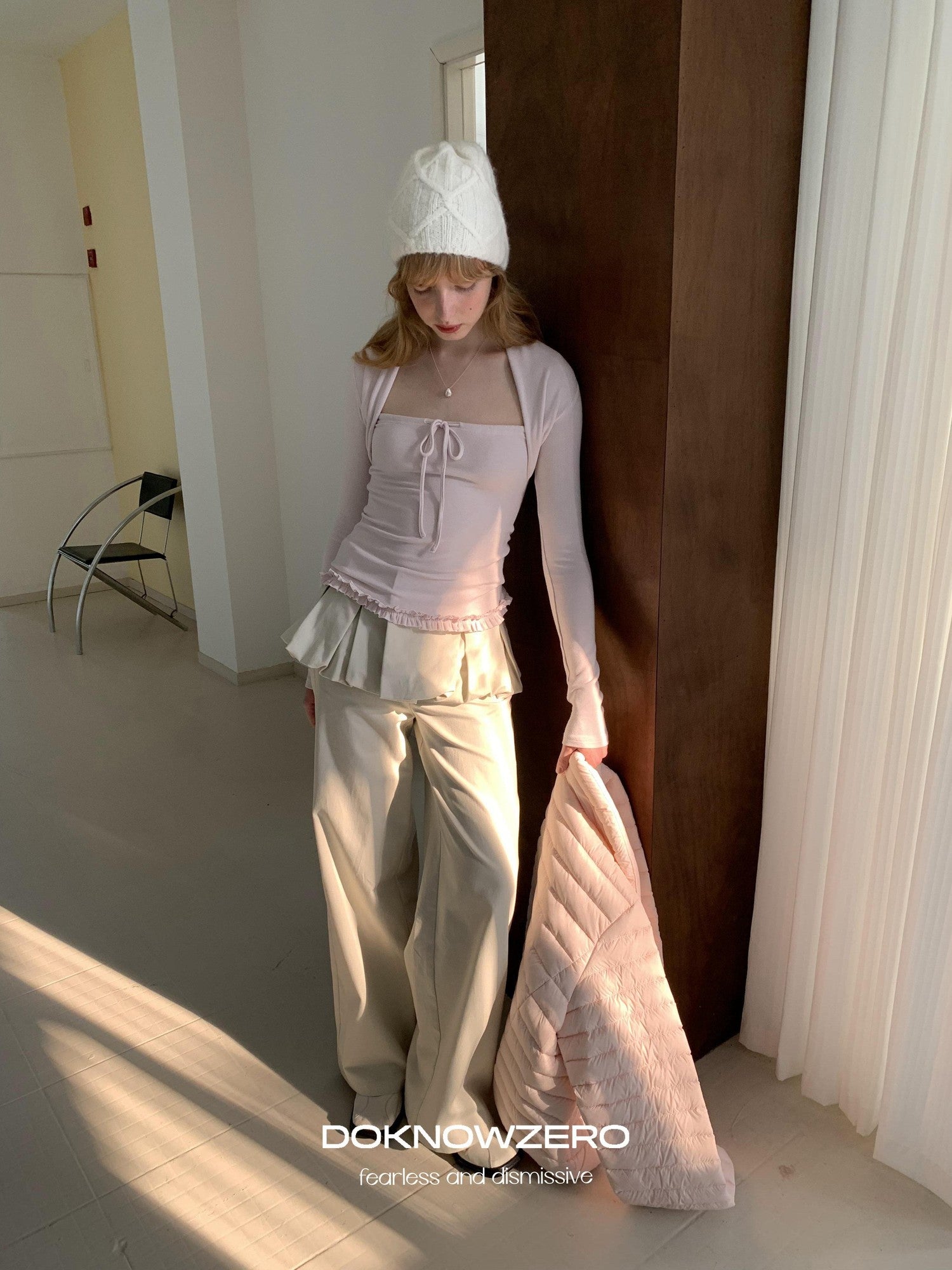 DKZ OFFICIAL Pink Lettuce Edge Faux Layered Women&