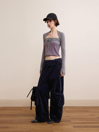 DKZ OFFICIAL Pink Retro Striped Asymmetric Slim Knit Women&