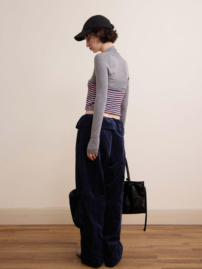 DKZ OFFICIAL Pink Retro Striped Asymmetric Slim Knit Women&