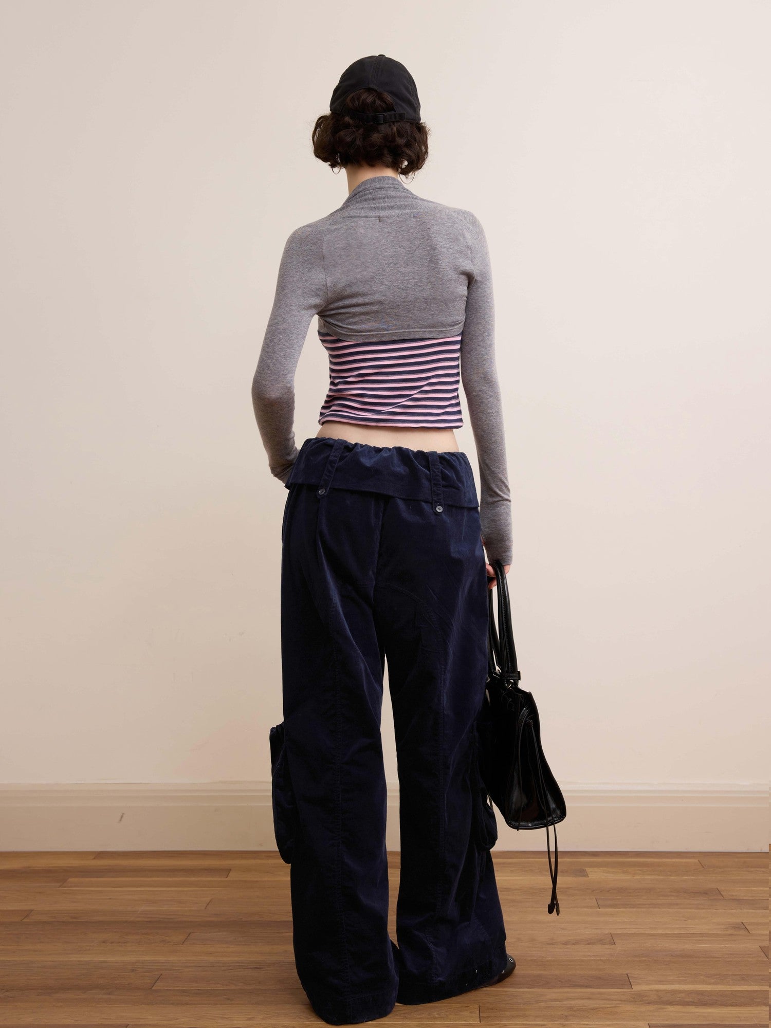 DKZ OFFICIAL Pink Retro Striped Asymmetric Slim Knit Women&