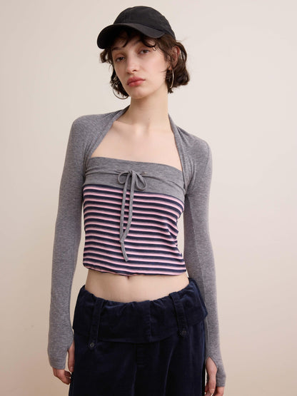 DKZ OFFICIAL Pink Retro Striped Asymmetric Slim Knit Women&