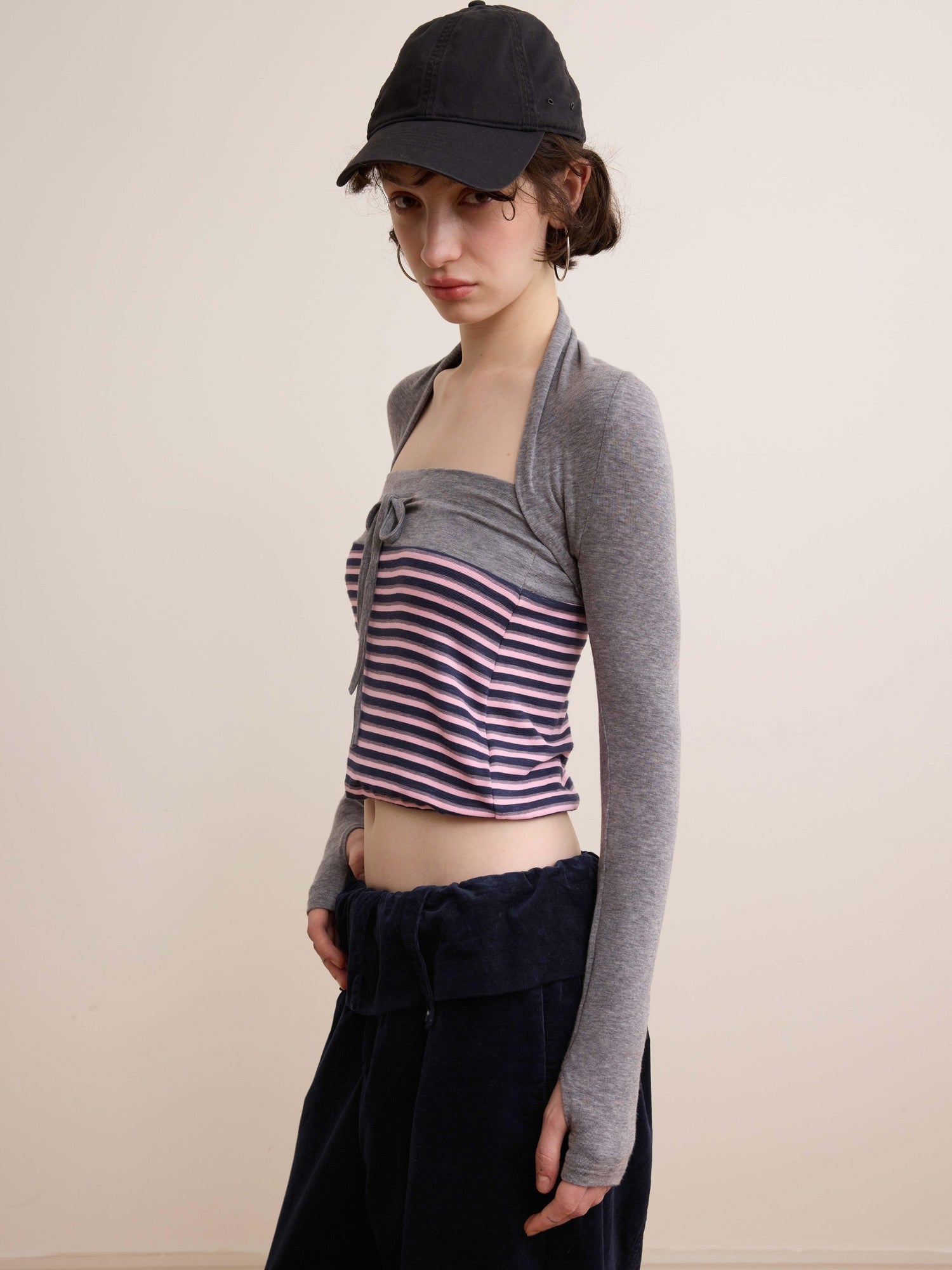 DKZ OFFICIAL Pink Retro Striped Asymmetric Slim Knit Women&