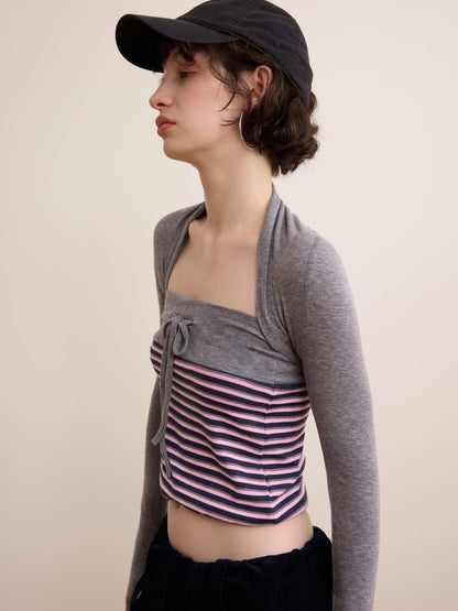 DKZ OFFICIAL Pink Retro Striped Asymmetric Slim Knit Women&