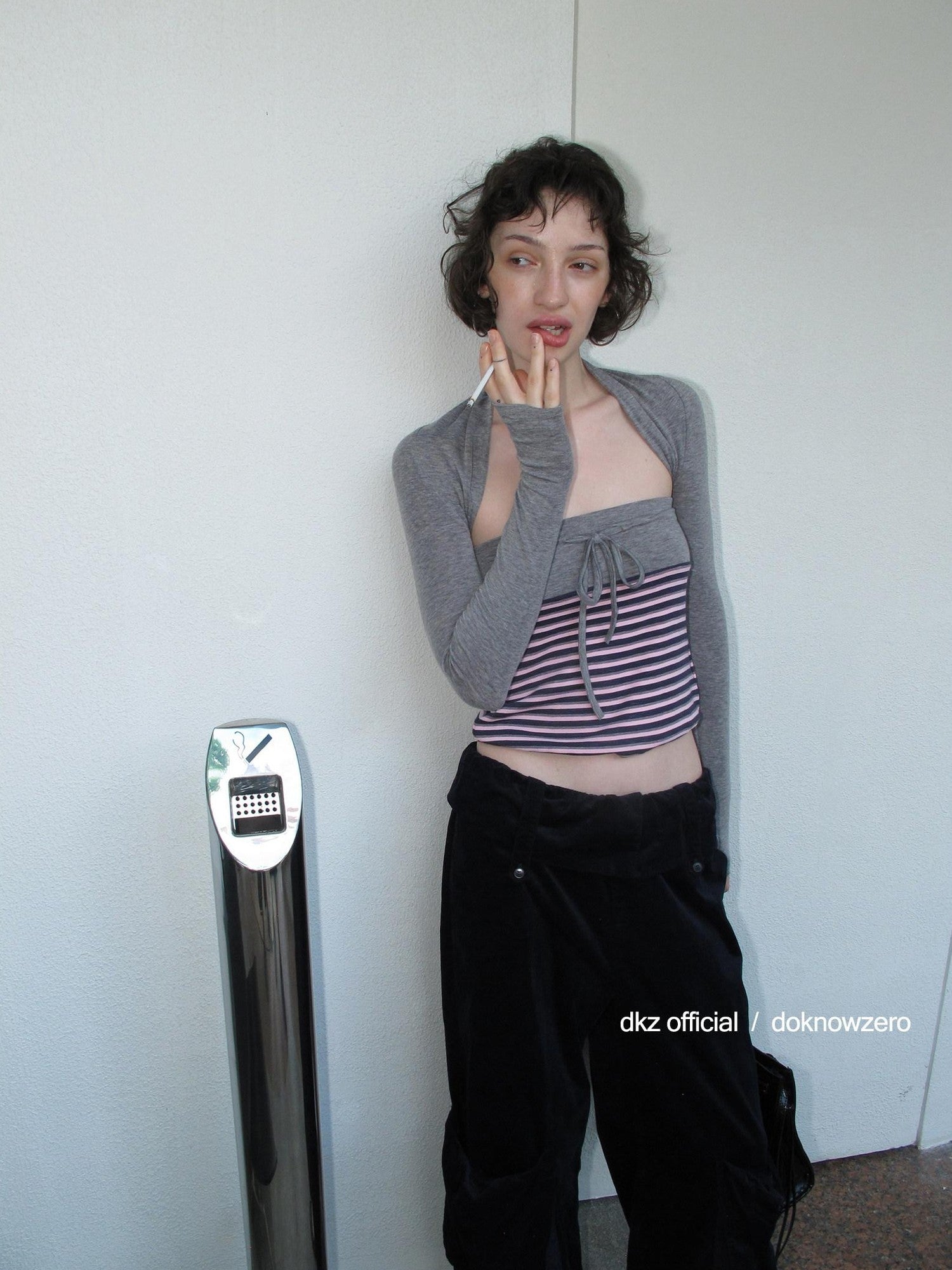 DKZ OFFICIAL Pink Retro Striped Asymmetric Slim Knit Women&