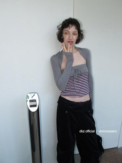 DKZ OFFICIAL Pink Retro Striped Asymmetric Slim Knit Women&