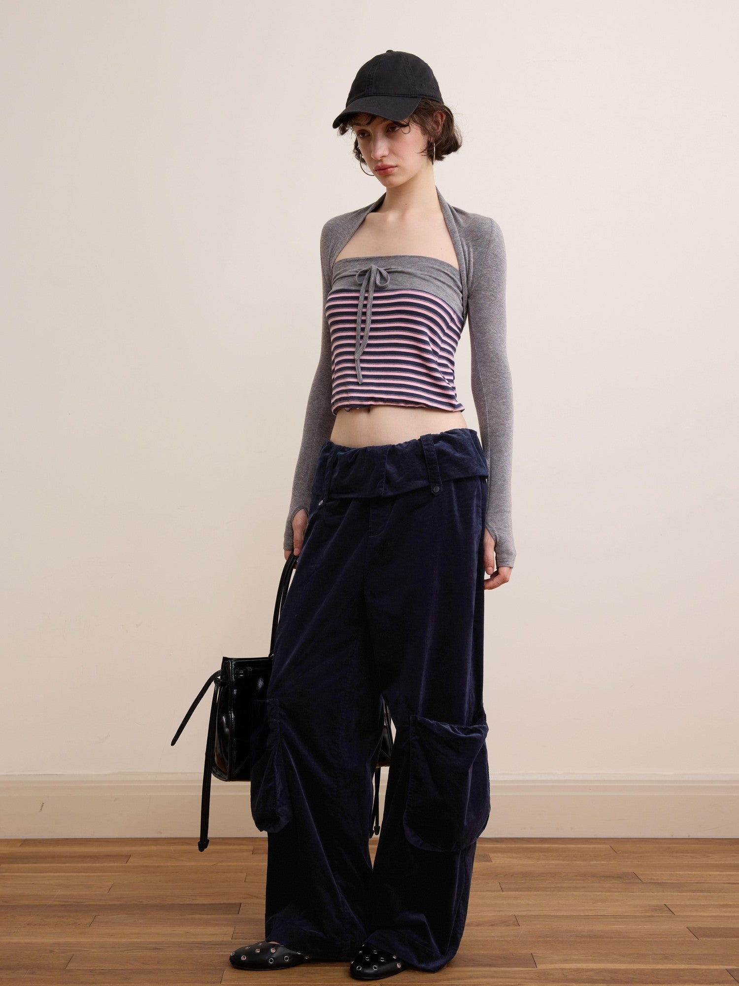 DKZ OFFICIAL Pink Retro Striped Asymmetric Slim Knit Women&