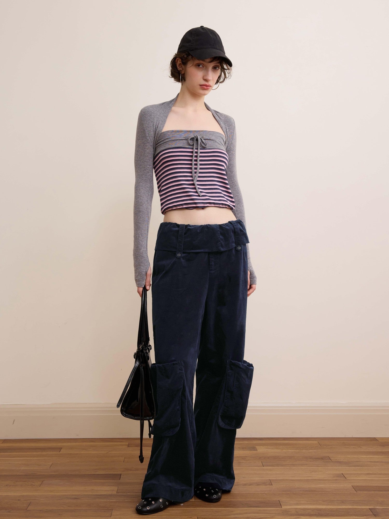 DKZ OFFICIAL Pink Retro Striped Asymmetric Slim Knit Women&