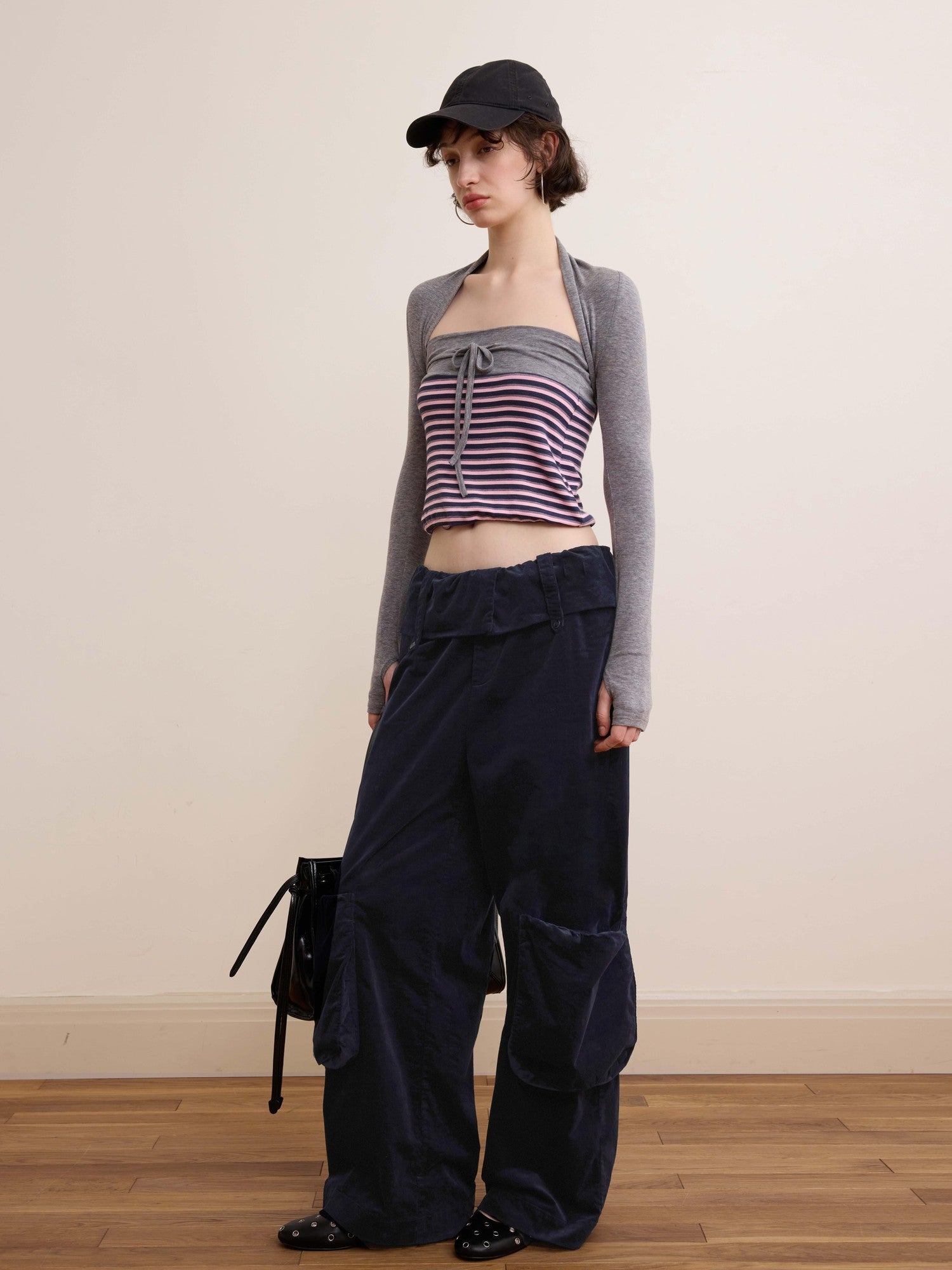 DKZ OFFICIAL Pink Retro Striped Asymmetric Slim Knit Women&